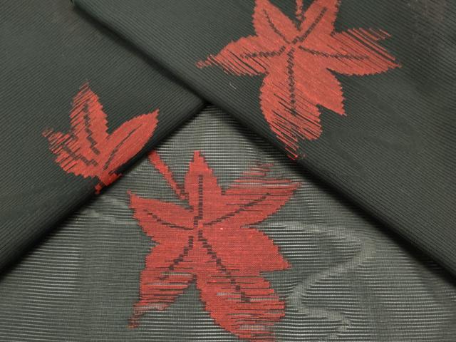 平和屋着物＊夏物　小紋　絽　流水楓文　黒地　正絹　逸品　未使用　CABK0949ou