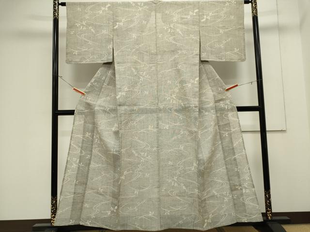 平和屋着物＊夏物　小紋　縮織　流水草花文　さんび謹製　CABK0951ou