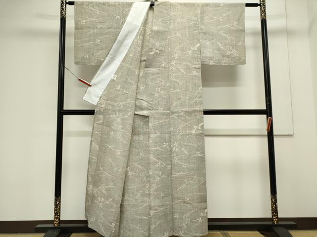 平和屋着物＊夏物　小紋　縮織　流水草花文　さんび謹製　CABK0951ou