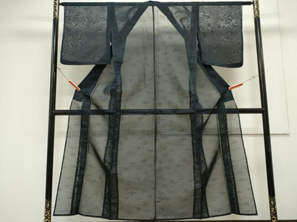 平和屋着物＊夏物　色無地　草木紋紗　紺青色　正絹　逸品　CABK0952ou
