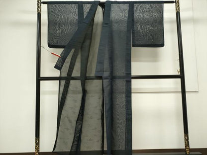 平和屋着物＊夏物　色無地　草木紋紗　紺青色　正絹　逸品　CABK0952ou