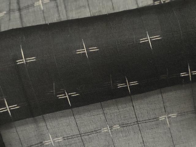 平和屋着物＊夏物　お召　紗　格子柄　黒地　正絹　逸品　CABK0954ou