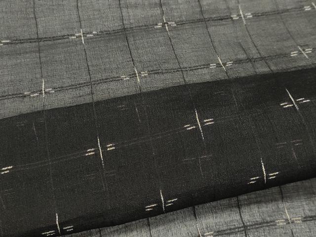 平和屋着物＊夏物　お召　紗　格子柄　黒地　正絹　逸品　CABK0954ou