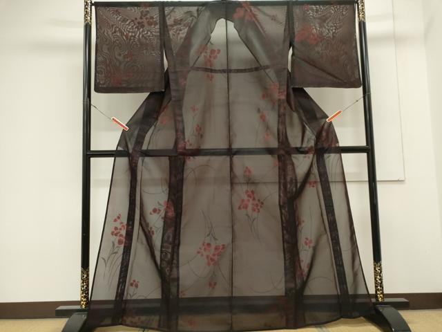 平和屋着物＊夏物　小紋　紗　草花文　正絹　逸品　未使用　CABK0955ou