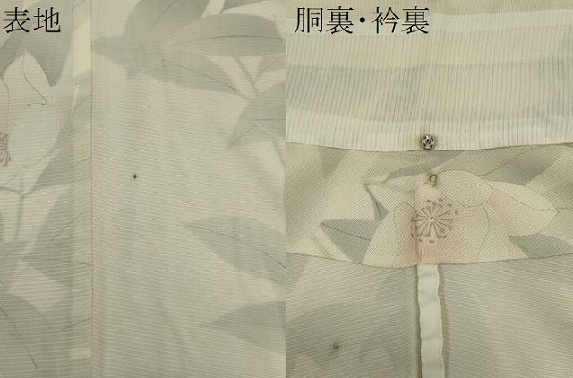 平和屋着物＊夏物　小紋　絽　手描き　草花文　暈し染め　銀彩　正絹　逸品　CABK0956ou