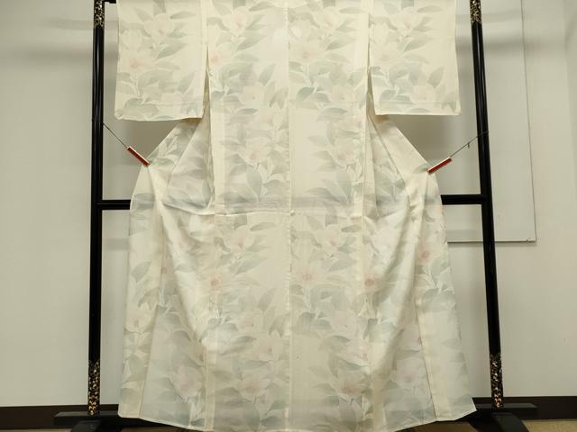 平和屋着物＊夏物　小紋　絽　手描き　草花文　暈し染め　銀彩　正絹　逸品　CABK0956ou