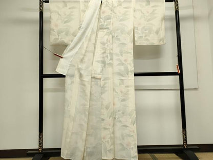 平和屋着物＊夏物　小紋　絽　手描き　草花文　暈し染め　銀彩　正絹　逸品　CABK0956ou
