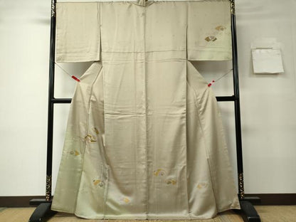 平和屋着物■訪問着　駒刺繍　地紙草花文　暈し染め　暈し染め　金彩　正絹　逸品　CABK0962ou