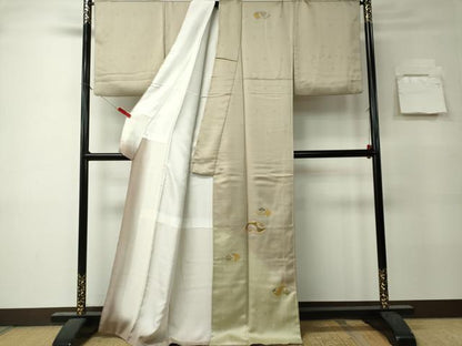 平和屋着物■訪問着　駒刺繍　地紙草花文　暈し染め　暈し染め　金彩　正絹　逸品　CABK0962ou