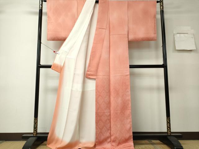 平和屋着物■上質な小紋　格子花唐草文　暈し染め　正絹　逸品　CABK0964ou