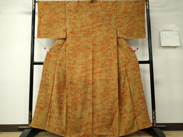 平和屋着物■上質な小紋　御所車草花文　鬼しぼ縮緬　正絹　逸品　CABK0970ou