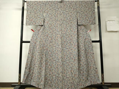 平和屋着物■上質な小紋　花鳥文　鬼しぼ縮緬　正絹　逸品　CABK0974ou