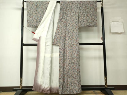平和屋着物■上質な小紋　花鳥文　鬼しぼ縮緬　正絹　逸品　CABK0974ou