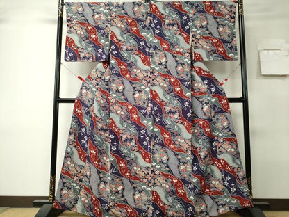 平和屋着物■上質な小紋　風景花文　鬼しぼ縮緬　正絹　逸品　CABK0980ou