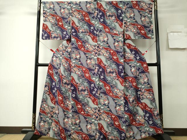 平和屋着物■上質な小紋　風景花文　鬼しぼ縮緬　正絹　逸品　CABK0980ou