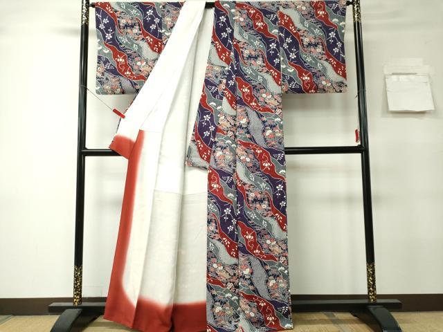 平和屋着物■上質な小紋　風景花文　鬼しぼ縮緬　正絹　逸品　CABK0980ou