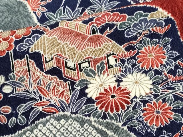 平和屋着物■上質な小紋　風景花文　鬼しぼ縮緬　正絹　逸品　CABK0980ou