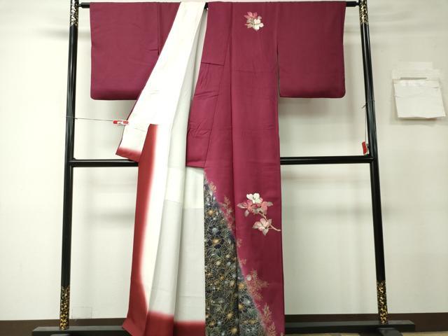 平和屋着物■訪問着　刺繍　枝花文　暈し染め　金彩　正絹　逸品　CABK0983ou