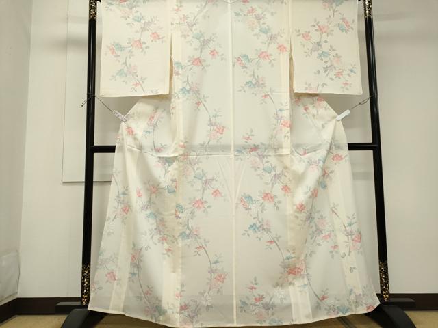 平和屋着物＊夏物　小紋　絽　枝花文　正絹　逸品　CABK0992ou