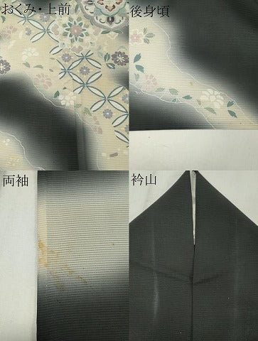 平和屋着物＊夏物　訪問着　絽　友禅　吉祥草花文　暈し染め　黒地　正絹　逸品　CABK0998ou