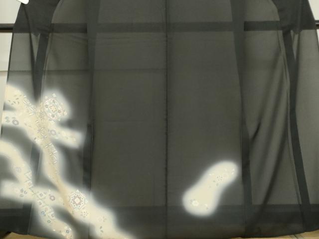 平和屋着物＊夏物　訪問着　絽　友禅　吉祥草花文　暈し染め　黒地　正絹　逸品　CABK0998ou