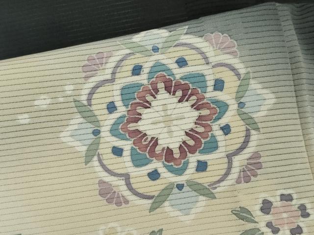 平和屋着物＊夏物　訪問着　絽　友禅　吉祥草花文　暈し染め　黒地　正絹　逸品　CABK0998ou