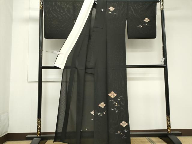平和屋着物＊夏物　訪問着　絽　吹き寄せ文　黒地　金彩　正絹　逸品　CABK0999ou