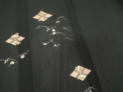 平和屋着物＊夏物　訪問着　絽　吹き寄せ文　黒地　金彩　正絹　逸品　CABK0999ou