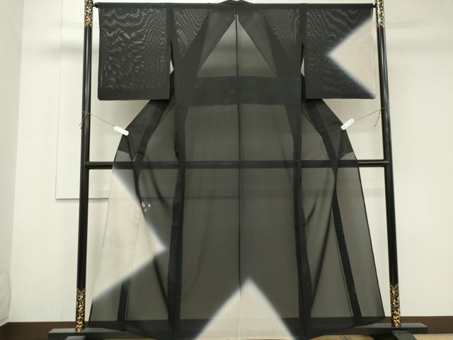 平和屋着物＊夏物　訪問着　絽　吹き寄せ文　暈し染め　黒地　正絹　逸品　CABK1001ou