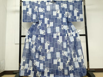 平和屋着物＊夏物　小紋　絽　吉祥草花文　洗える着物　CABK1005ou