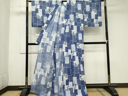 平和屋着物＊夏物　小紋　絽　吉祥草花文　洗える着物　CABK1005ou