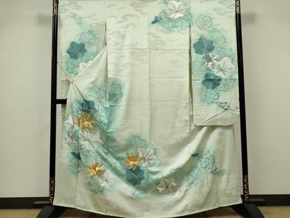 平和屋着物■豪華振袖　駒刺繍　舞葉文　金彩　正絹　逸品　CABK1021ou