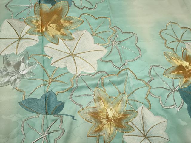 平和屋着物■豪華振袖　駒刺繍　舞葉文　金彩　正絹　逸品　CABK1021ou