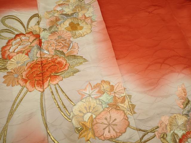 平和屋着物■豪華振袖　駒刺繍　草花文　暈し染め　金彩　正絹　逸品　CABK1022ou