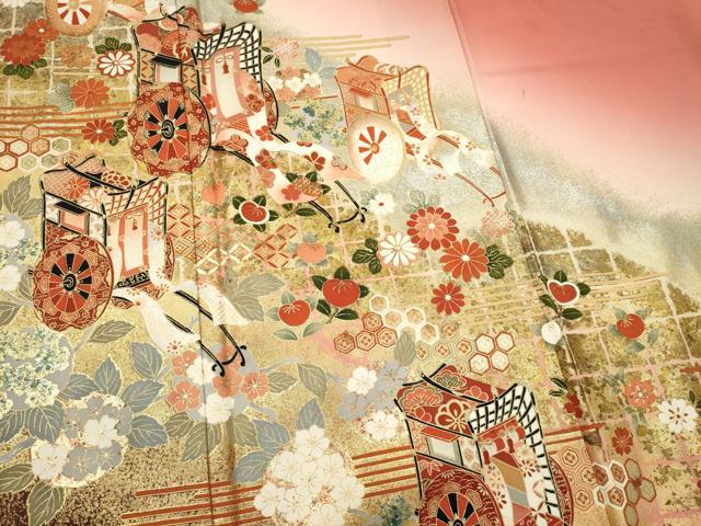 平和屋着物■豪華振袖　御所車花文　金銀彩　正絹　逸品　CABK1024ou