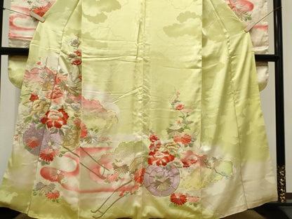平和屋着物■豪華振袖　駒刺繍　花車文　暈し染め　金銀糸　正絹　逸品　CABK1025ou