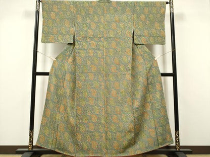 平和屋着物■上質な小紋　草花文　鬼しぼ縮緬　正絹　逸品　CABK1030ou