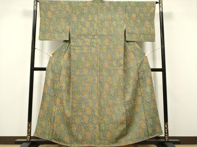 平和屋着物■上質な小紋　草花文　鬼しぼ縮緬　正絹　逸品　CABK1030ou