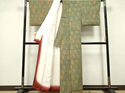 平和屋着物■上質な小紋　草花文　鬼しぼ縮緬　正絹　逸品　CABK1030ou