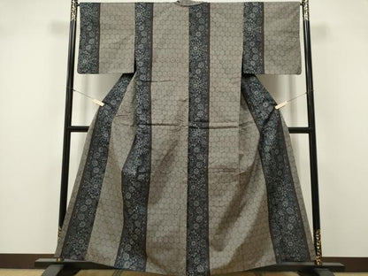 平和屋着物■上質な紬　花唐草間道　正絹　逸品　CABK1048ou