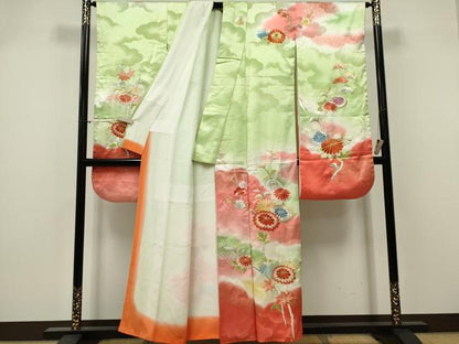 平和屋着物■豪華振袖　駒刺繍　雲取り枝花文　暈し染め　金彩　正絹　逸品　CABK1053ou