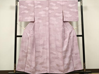 平和屋着物■上質な色無地　雲取り地紋　紅藤色　正絹　逸品　CABK1054ou