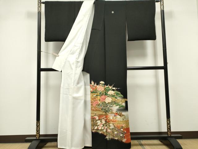 平和屋着物■豪華黒留袖　作家物　駒刺繍　鴛鴦風景花文　暈し染め　金銀彩　正絹　逸品　CABK1055ou