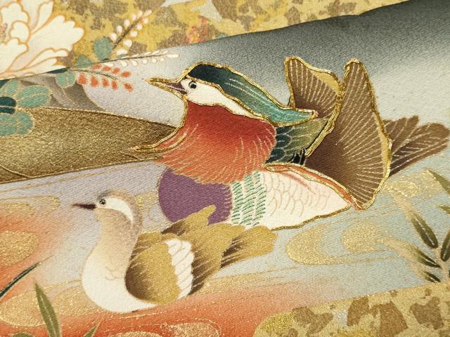 平和屋着物■豪華黒留袖　作家物　駒刺繍　鴛鴦風景花文　暈し染め　金銀彩　正絹　逸品　CABK1055ou