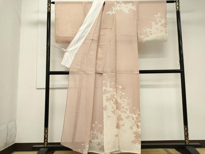 平和屋着物＊夏物　訪問着　紗　刺繍　蔦の葉シルエット　銀糸　正絹　逸品　CABK1060ou