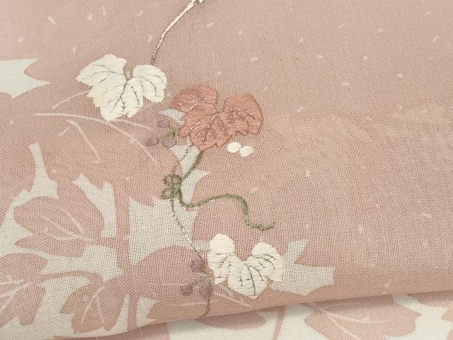 平和屋着物＊夏物　訪問着　紗　刺繍　蔦の葉シルエット　銀糸　正絹　逸品　CABK1060ou