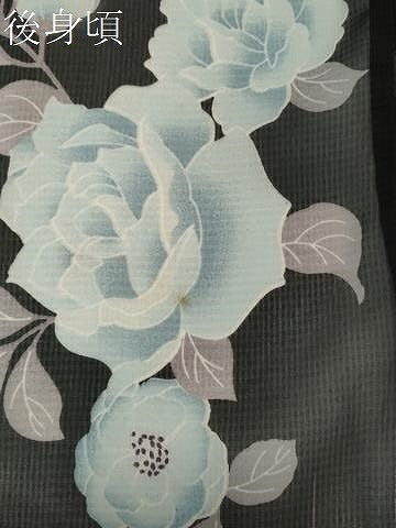 平和屋着物＊夏物　小紋　紗　枝花文　黒地　洗える着物　CABK1070ou