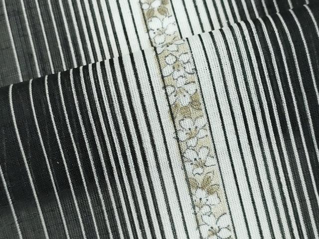 平和屋着物＊夏物　小紋　紗　花間道　黒地　洗える着物　未使用　CABK1072ou