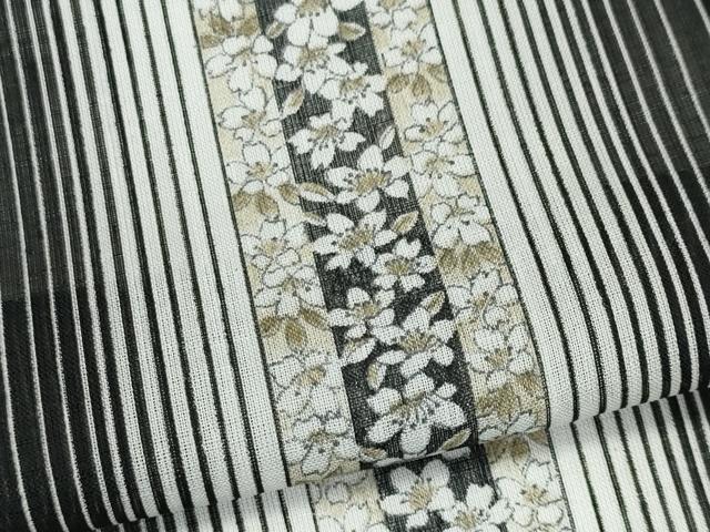 平和屋着物＊夏物　小紋　紗　花間道　黒地　洗える着物　未使用　CABK1072ou