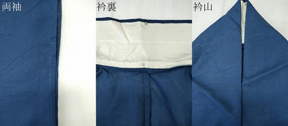 平和屋着物＊夏物　色無地　絽　芝草紋紗　青藍色　洗える着物　CABK1073ou